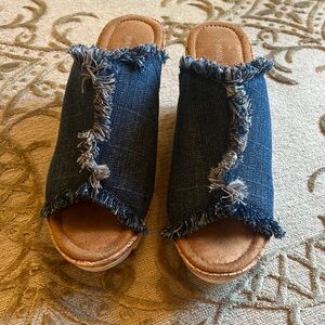 Minnetonka denim wedge sandals